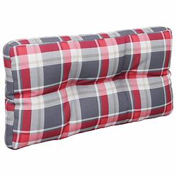 Foto van The living store palletkussen - 80 x 40 x 10 cm - rood ruitpatroon - polyester - holle vezel