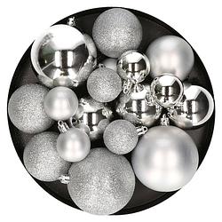 Foto van 92x stuks kunststof kerstballen zilver 4, 6 en 8 cm - kerstbal
