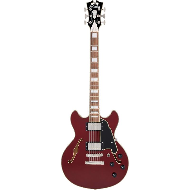 Foto van D'sangelico premier mini dc burnt red semi-akoestische gitaar