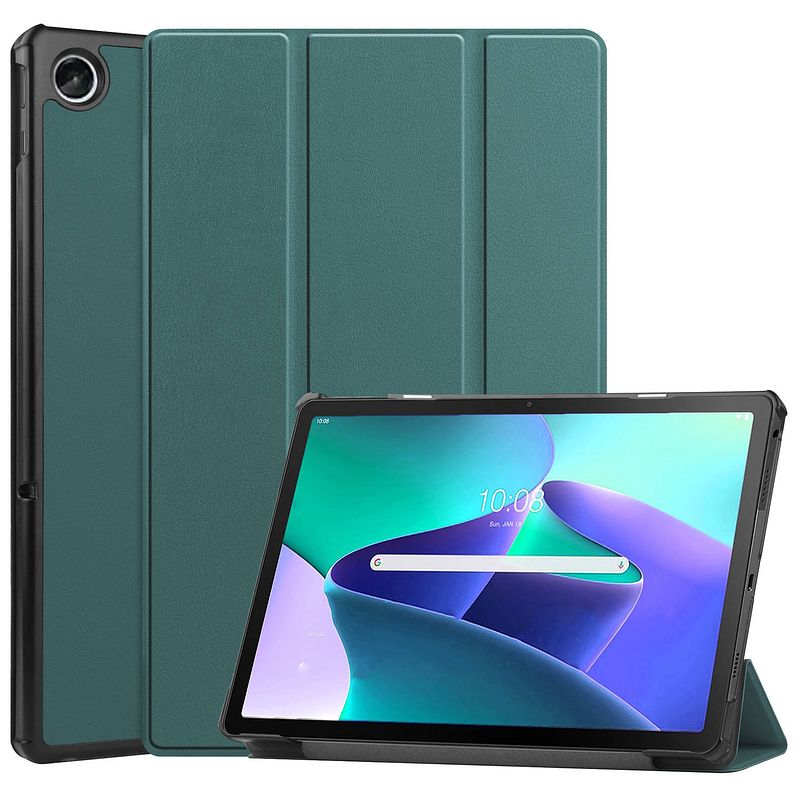 Foto van Basey lenovo tab m10 plus (3e gen) hoesje kunstleer hoes case cover - donkergroen