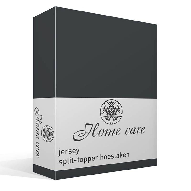 Foto van Home care jersey split-topper hoeslaken - 100% gebreide jersey katoen - lits-jumeaux (200x200/220 cm) - antraciet