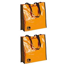 Foto van 2x stuks eco shopper boodschappen opberg tassen oranje 38 x 38 cm - shoppers