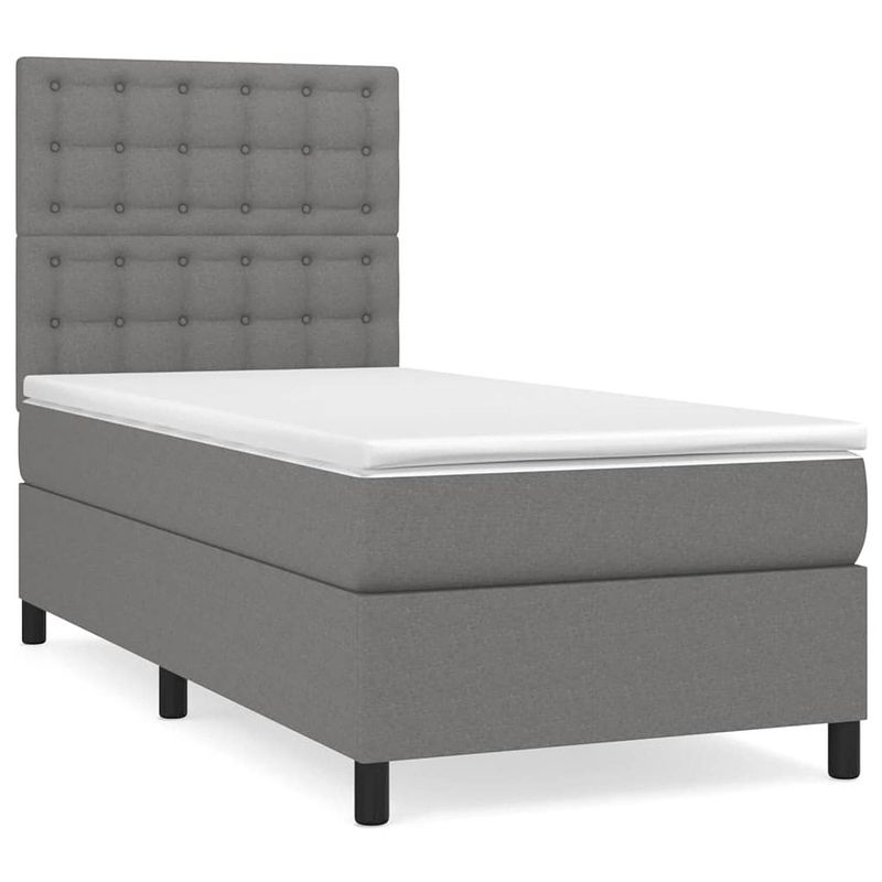 Foto van The living store boxspringbed donkergrijs 203x90x118/128cm - pocketvering - middelharde ondersteuning