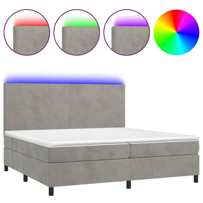 Foto van The living store boxspring met led - 203x200x118/128 cm - fluweel - pocketvering - huidvriendelijk