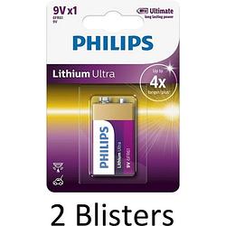 Foto van 2 stuks (2 blisters a 1 st) philips 9v lithium ultra batterij