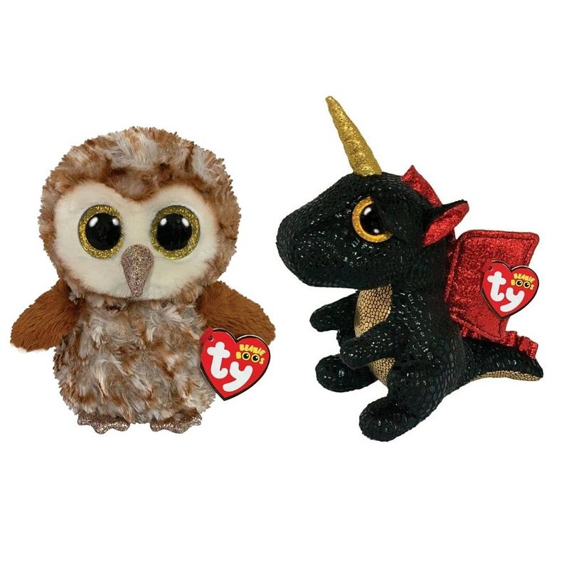 Foto van Ty - knuffel - beanie boo's - percy owl & grindal dragon