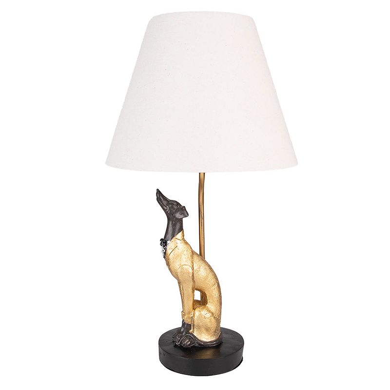 Foto van Clayre & eef tafellamp hond ø 30x56 cm goudkleurig kunststof bureaulamp goudkleurig bureaulamp