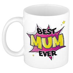 Foto van Bellatio decorations moederdag cadeau koffiemok - best mum ever - roze - 300 ml - mok met tekst - feest mokken