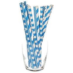 Foto van 100x stuks drinkrietjes van papier - 100x - blauw - 20 cm - drinkrietjes