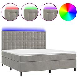 Foto van The living store boxspring lichtgrijs - fluweel - led - pocketvering - huidvriendelijk