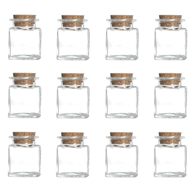 Foto van 12x stuks voorraadpotjes/bewaarpotjes 50 ml glas met kurken stop - voorraadpot