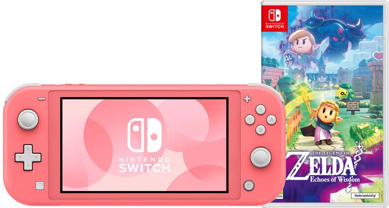 Foto van Nintendo switch lite koraal + zelda: echoes of wisdom