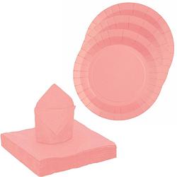 Foto van Santex 20x taart/gebak bordjes/25x servetten - roze - feestbordjes