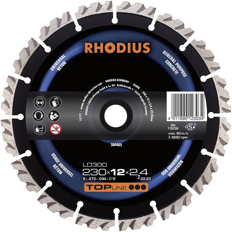 Foto van Rhodius 304465 ld300 diamanten doorslijpschijf diameter 230 mm 1 stuk(s)