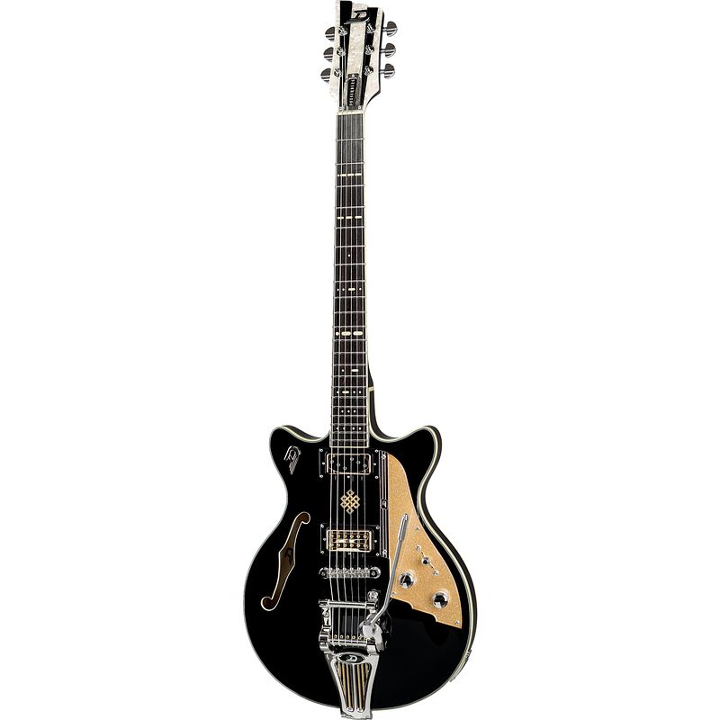 Foto van Duesenberg alliance joe walsh black semi-akoestische gitaar met koffer