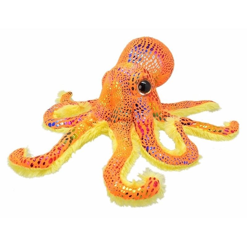 Foto van Pluche octopus knuffel oranje glitter 25 cm - knuffel zeedieren