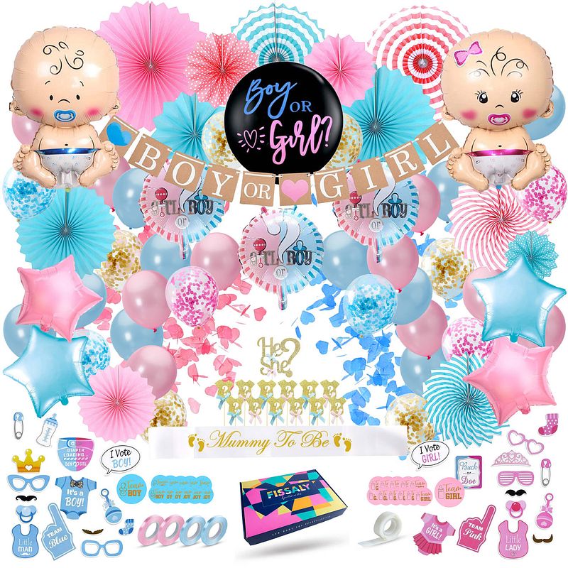 Foto van Fissaly® 129 stuks gender reveal baby shower ballonnen decoratie feestpakket - geslachtsbepaling & babyshower