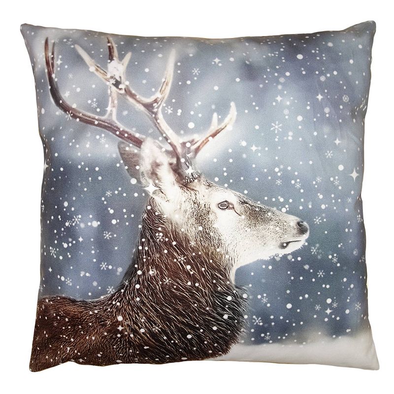 Foto van Haes deco - kerst kussenhoes 45x45 cm - bruin - collectie: christmas animal - sierkussen, kussenhoes