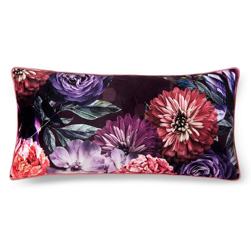 Foto van Descanso polyester sierkussen bloomie - bordeaux 30x60cm