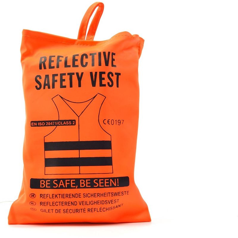 Foto van 5x veiligheidsvest in mooi zak oranje veilig safety veiligheidshesje veiligheidsvest voor veiligheidswaarschuwing oranje