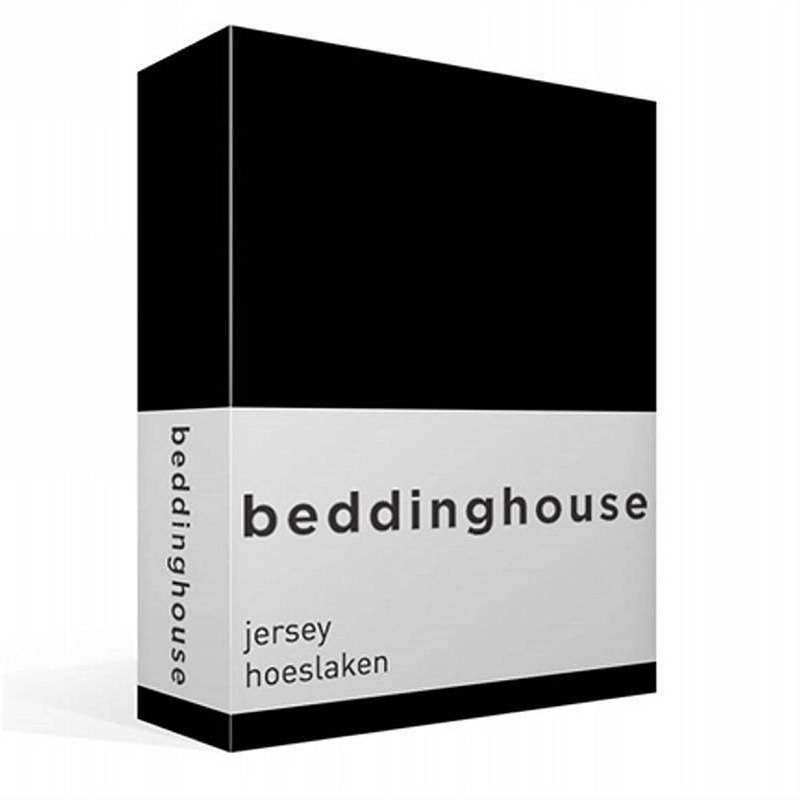 Foto van Beddinghouse jersey hoeslaken - 100% gebreide jersey katoen - lits-jumeaux (180x200/220 cm) - black