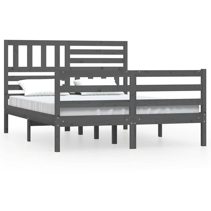 Foto van Infiori bedframe massief hout grijs 135x190 cm 4ft6 double