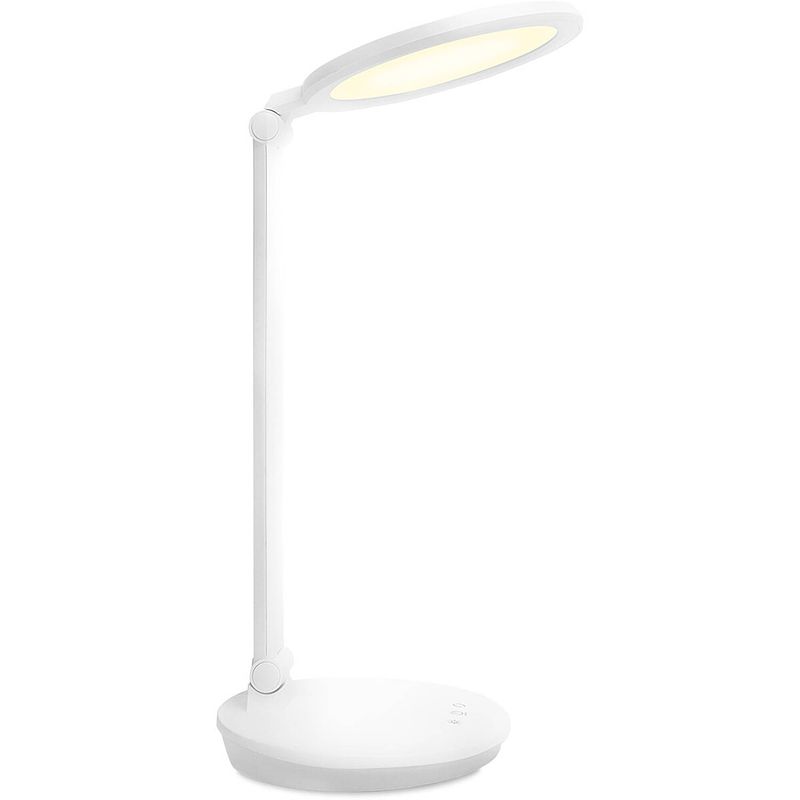 Foto van Led bureaulamp - aigi awet - 8w - aanpasbare kleur - usb oplaadbaar - dimbaar - rond - mat wit - kunststof