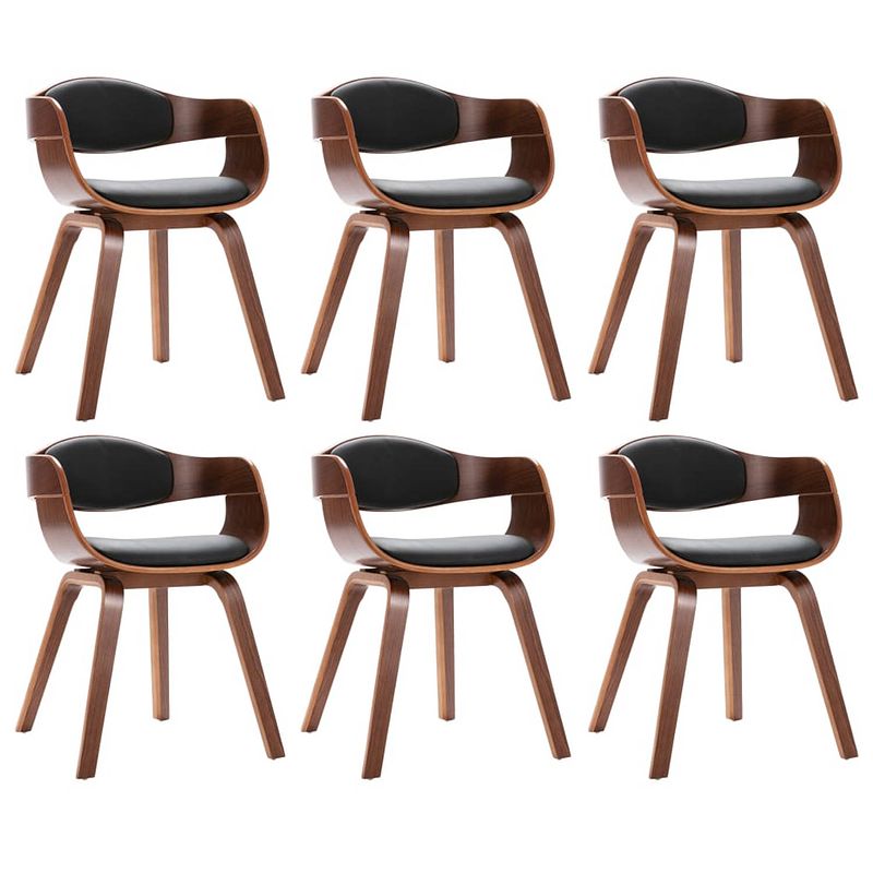 Foto van The living store eetkamerstoelen - set van 6 - zwart kunstleer - gebogen hout - 49x51.5x71.5 cm - armleuning - montage