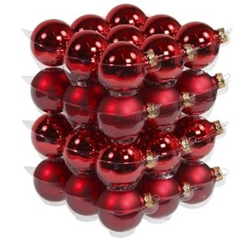 Foto van 36x glazen kerstballen mat en glans rood 6 cm - kerstbal