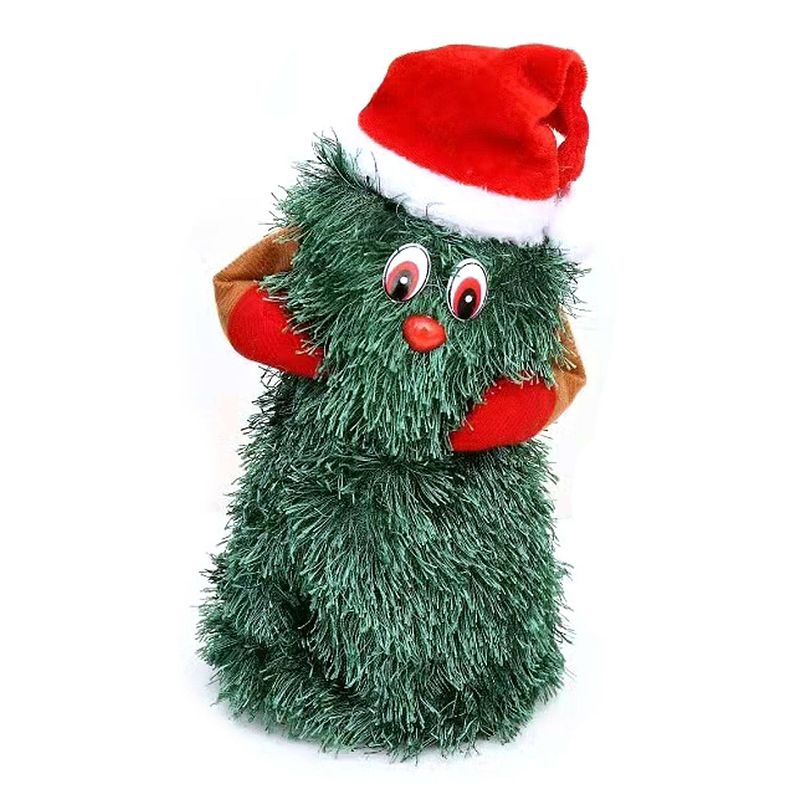 Foto van Zingende en dansende kerstboom - figuur - groen - h20 cm - kerstman pop