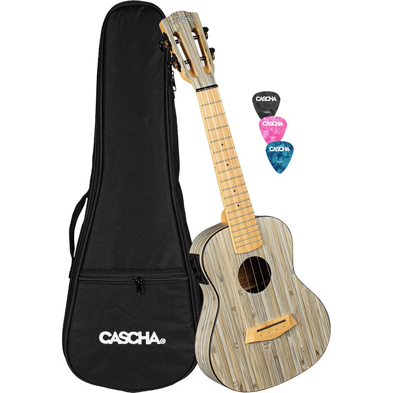 Foto van Cascha hh 2316e bamboo graphite e/a concert ukelele set