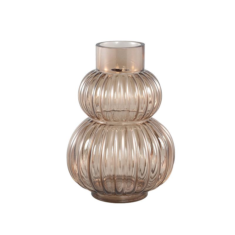 Foto van Ptmd uger brown ribbed glass vase round structure