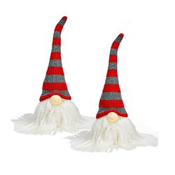 Foto van Set van 2x stuks pluche gnome/dwerg decoratie poppen/knuffels wit/rood/grijs 8 x 24 x 6 cm - kerstman pop