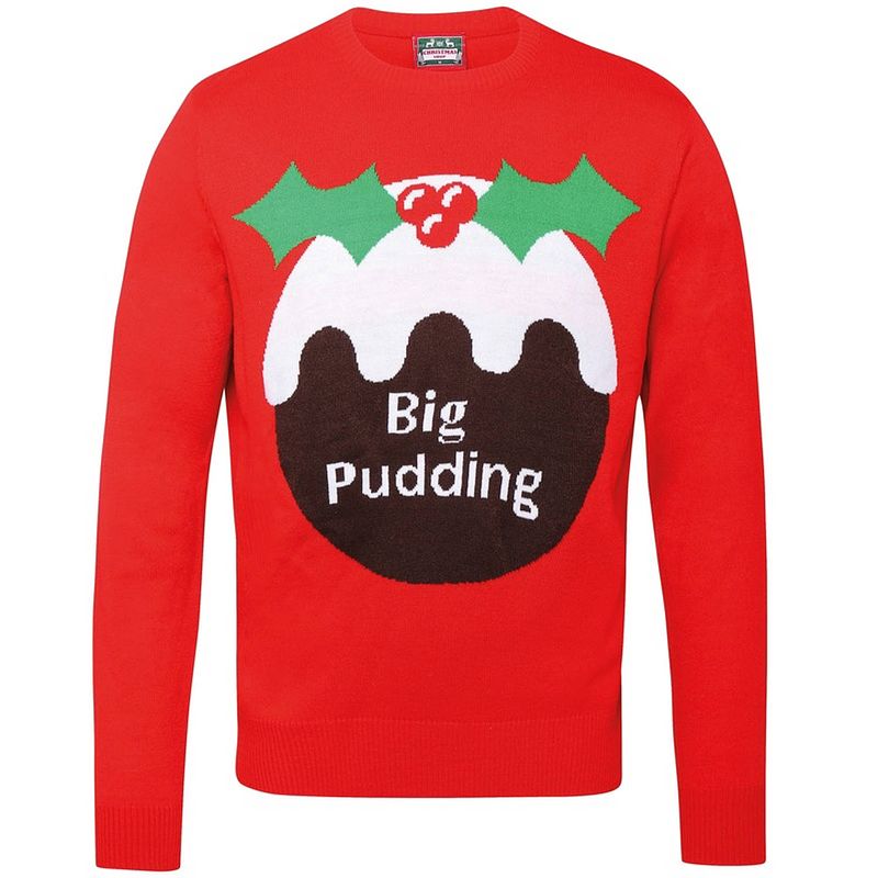 Foto van Rode kerst sweater big pudding voor heren m (40/50) - kerst truien