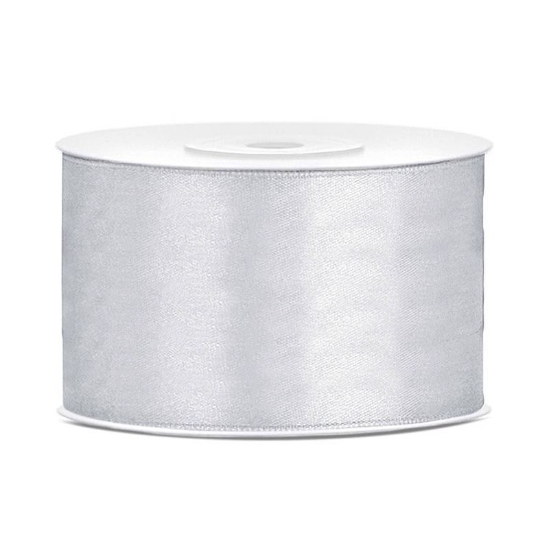 Foto van 1x hobby/decoratie zilver satijnen sierlinten 3,8 cm/38 mm x 25 meter - cadeaulinten