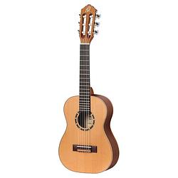 Foto van Ortega r122l-1/4 family series 1/4-size guitar natural linkshandige klassieke gitaar met gigbag