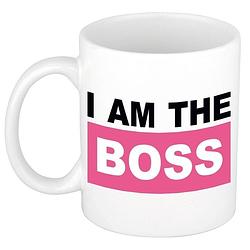 Foto van I am the boss mok / beker - roze - 300 ml - keramiek - dames