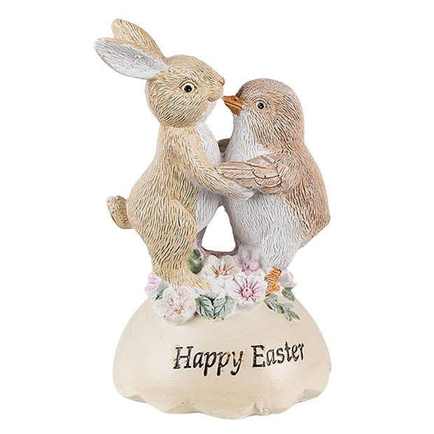 Foto van Clayre & eef beeld konijn en kuikentje 13 cm beige bruin kunststof happy easter woonaccessoires paashaas pasen beige