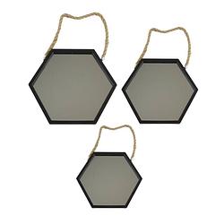 Foto van Orange85 spiegel - hexagon - set 3 delen - zwart glas - touw
