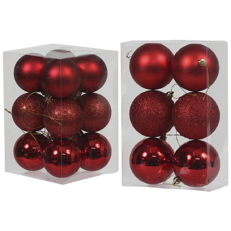 Foto van Kerstversiering kunststof kerstballen rood 6 en 8 cm pakket van 36x stuks - kerstbal