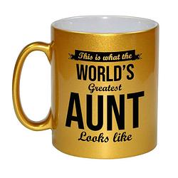 Foto van Gouden worlds greatest aunt / tante cadeau koffiemok / theebeker 330 ml - feest mokken