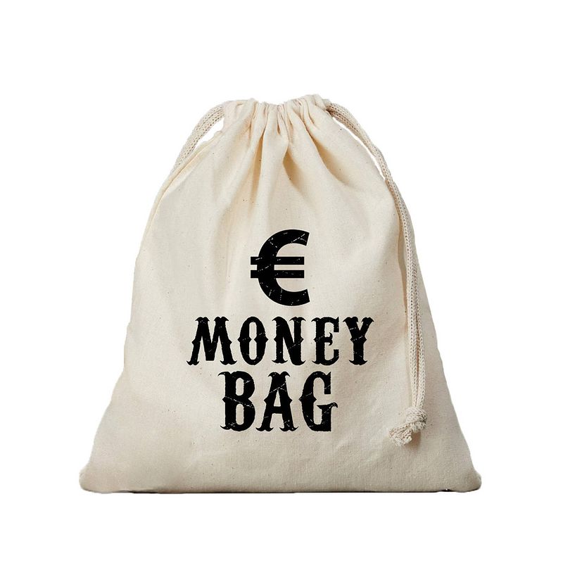 Foto van Canvas geldzak moneybag met euro teken wit 25 x 30 cm verkleedaccessoires - verkleedtassen