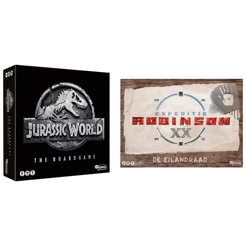 Foto van Spellenbundel - 2 stuks - jurassic world the boardgame & expeditie robinson de eilandraad