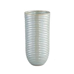 Foto van Ptmd ryll pearl shiny ceramic pot ribbed round l