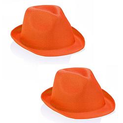 Foto van 2x stuks oranje party hoedje voor volwassenen - verkleedhoofddeksels