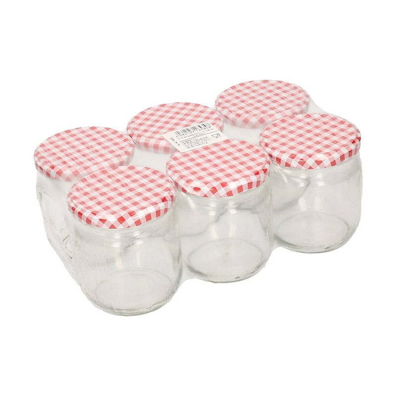 Foto van Jam potjes met rood/wit deksels425 ml 6 stuks - weckpotten