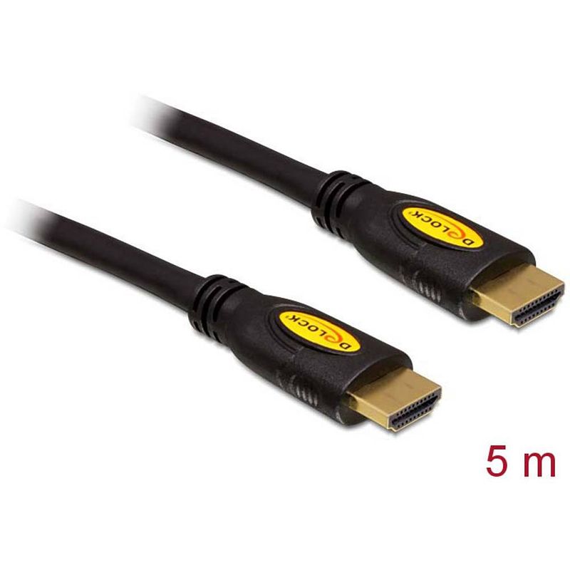 Foto van Delock hdmi aansluitkabel hdmi-a stekker, hdmi-a stekker 5.00 m zwart 82455 vergulde steekcontacten hdmi-kabel