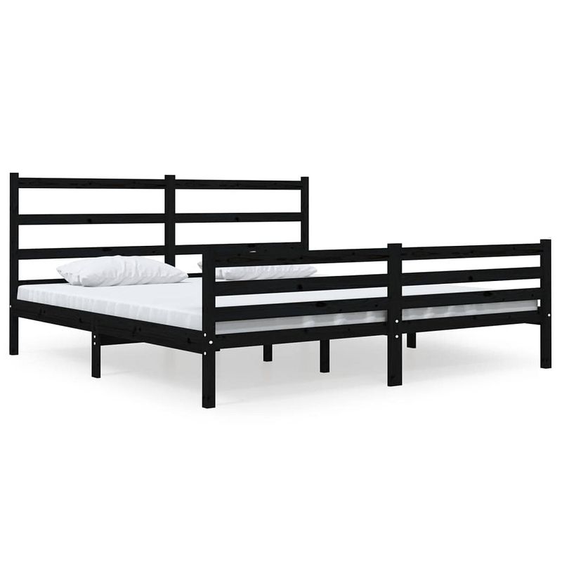 Foto van Vidaxl bedframe massief grenenhout zwart 180x200 cm 6ft super king