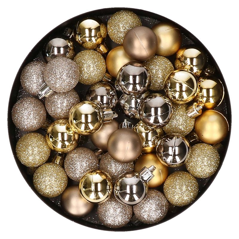 Foto van Set van 40x stuks kunststof kerstballen mix goud en champagne 3 cm - kerstbal