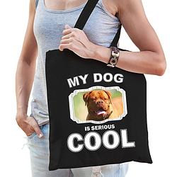 Foto van Katoenen tasje my dog is serious cool zwart - franse mastiff honden cadeau tas - feest boodschappentassen